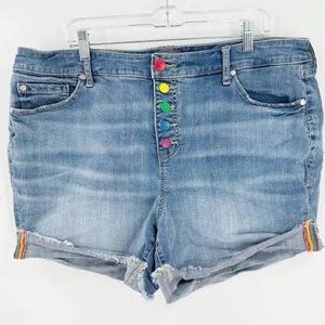 Torrid Pride LGBTQ Rainbow Button Fly Cuffed Shorts